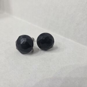 Vintage Black Faceted Screw-On Costume Jewelry Earrings